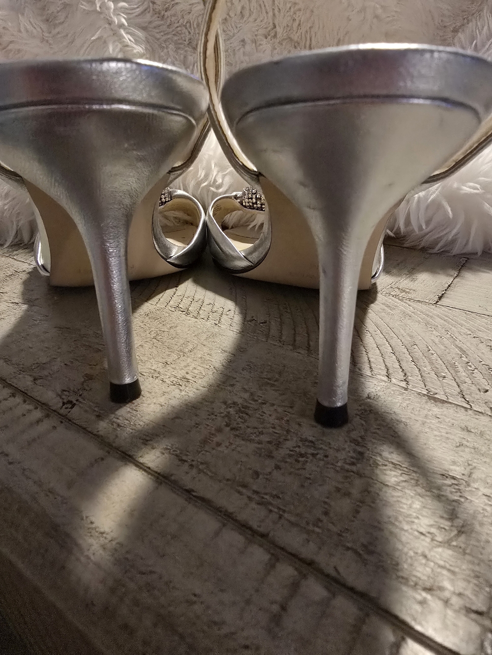 Nine West Silver Rhinestone Open-Toe Slingback Heels - Picture 3 of 4